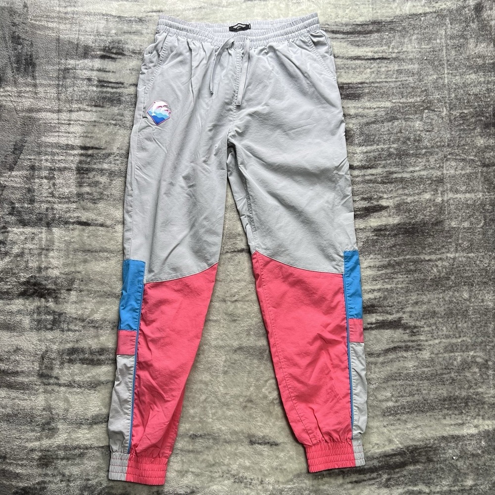 Y2K Pink Dolphin Track Pants Adult L Colorblock Neon Nylon Gym Essential
